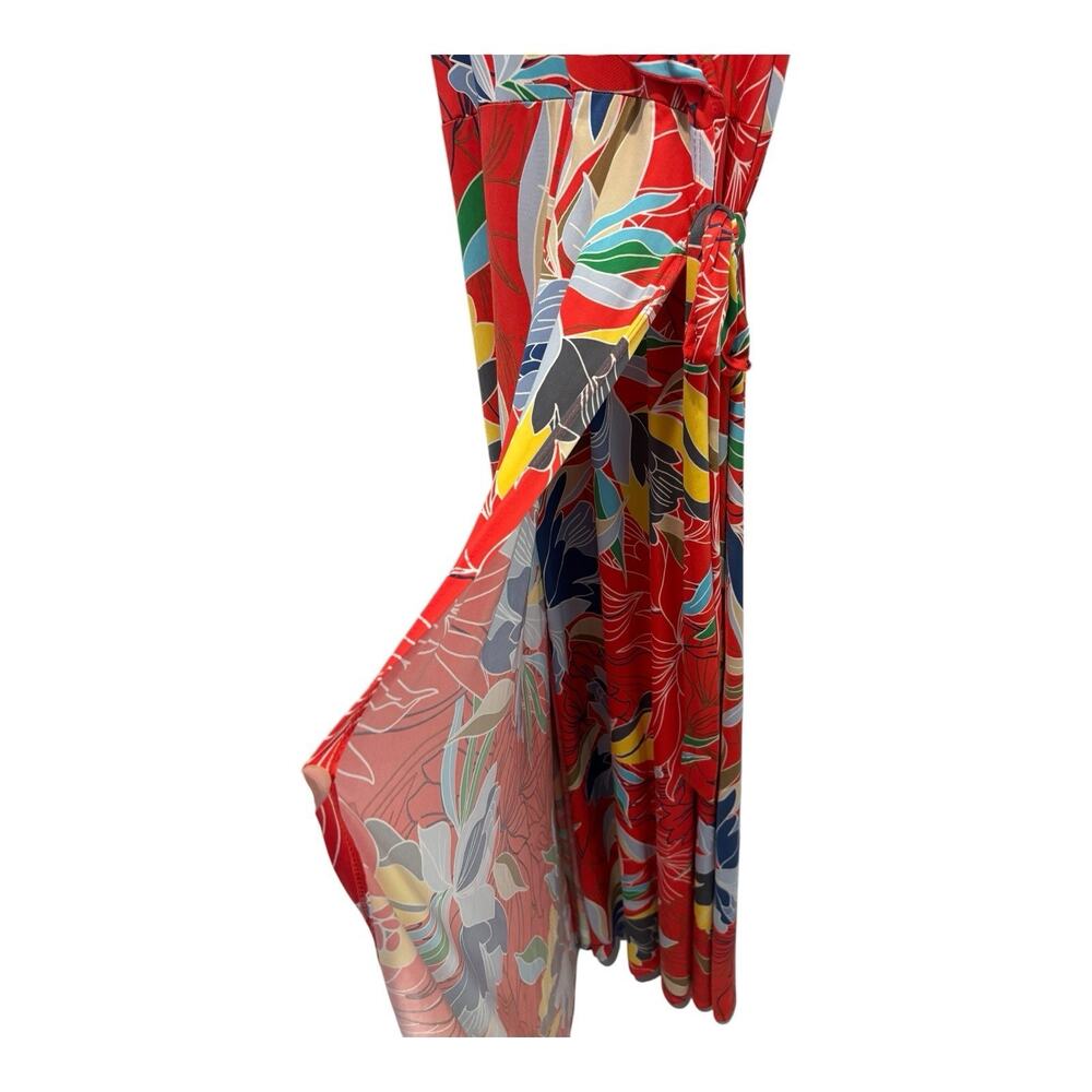 Janette Plus Dress Womens 3X Faux Wrap Maxi Orange Floral Ruffle Vneck‎ Tropical - Picture 4 of 9